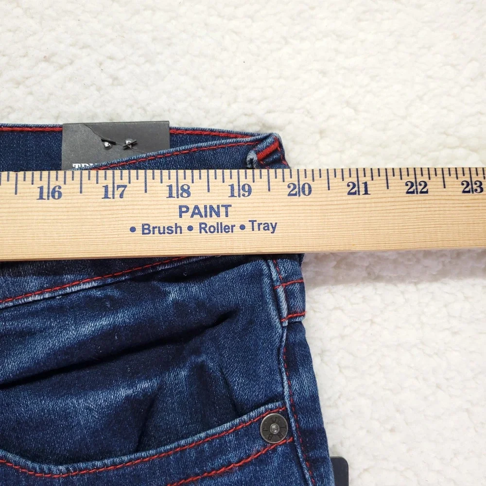 True Religion Ultra Skinny Blue Indigo Jeans Red Contrast Stitch W38 L32 NEW